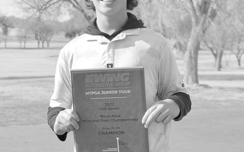 VERGARA FIRST- LHS Golf Coach Stan Weatherred congratulated LHS junior Max Vergara. Max competed in the North Texas Pro Golf Association Fall Series Championship at the Gaines County Golf Course over the weekend where he shot one under par and won first place! We are so proud of Max and excited about his future in golf. (Photo Courtesy of Cristal Isaacks)