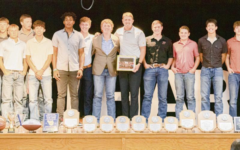 BOYS FOOTBALL/BASKETBALL/TRACK AWARDS - (Football) Defensive MVP: Nate Sansom, Overall MVP: Greg Johnson. (Basketball) Fighting Heart Award: Cooper Burns, Defensive MVP: Damian Rodriguez, Offensive MVP: Brent Robinson and Most Valuable Player: Nate Sansom. (Track &amp;amp; Field) Leadership Award: Nate Sansom, Best Hurdler: Damian Rodriguez, Best Jumpers: Daniel Rodriguez, Greg Johnson and Brent Robinson, Most Valuable Player: Brent Robinson. (Staff photo by Eric Venkatesan)