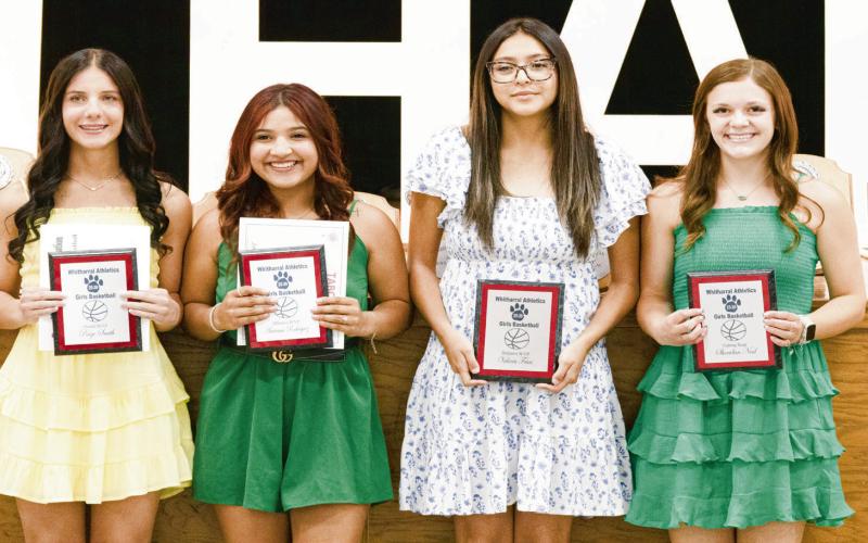GIRLS BASKETBALL AWARDS - Most Valuable Player: Paige Smith, Offensive MVP: Aerieana Rodriguez, Defensive MVP: Valeria Frias and Fighting Heart Award: Sheridan Neal. (Staff photo by Eric Venkatesan)