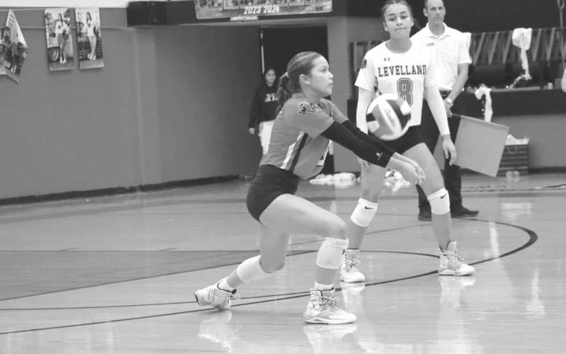 SAVE - Levelland Loboette Aubree Gaona popped the ball up during the teams Senior Night and helped the team sweep the Lake View Maidens. (Staff photo by Aalijah Soliz)