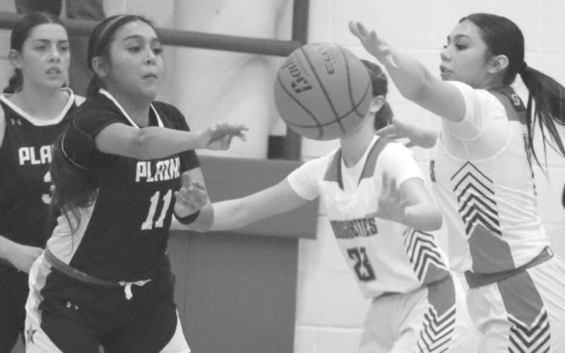 STEAL - Sundown Roughette Yaya Lopez stole the ball against the Plains Cowgirls this past Tuesday at home in the teams loss. The Roughettes will face off against the Post Lady Lopes this Tuesday on the road. (Staff photo by Aalijah Soliz)