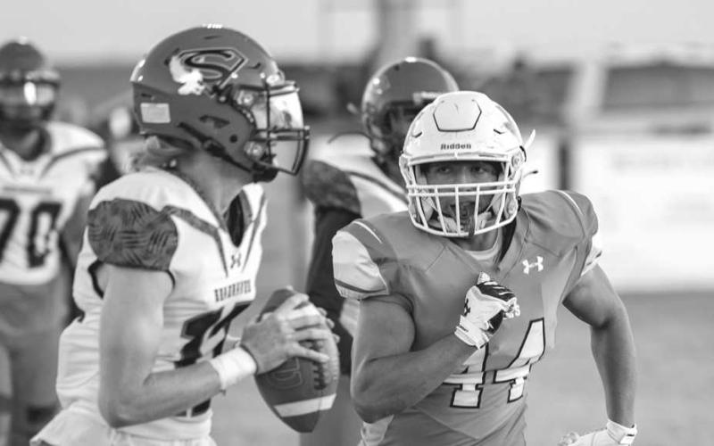 CLOSE THE GAP - Ropes athleteVictor Saenz chased down the Seagraves quarterback last Friday to get the Ropes Eagles the much needed win. (Photo courtesy of Donovan Martin)