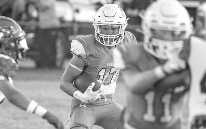 FOLLOW YOUR BLOCKS - Ropes athlete Hayden Torres followed his block from Reese Williams to get some much needed yards in the Eagles win over Seagraves. (Photo courtesy of Donovan Martin)