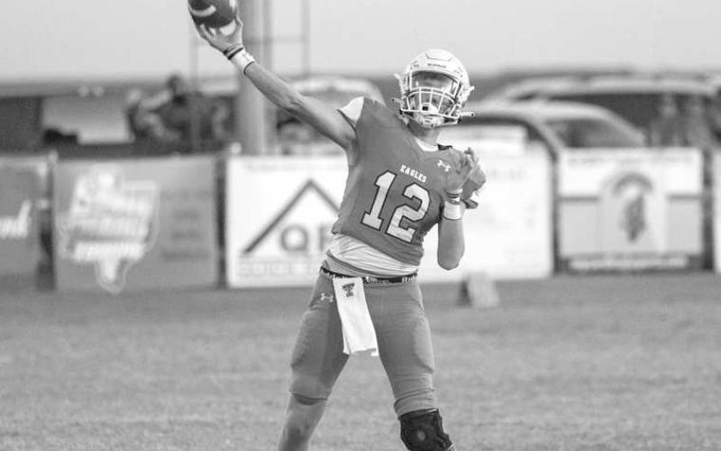 DEEP BALL - Ropes quarterback Kade Franklin threw the ball deep against the Seagraves Eagles where the team won 17-14. (Photo courtesy of Donovan Martin)