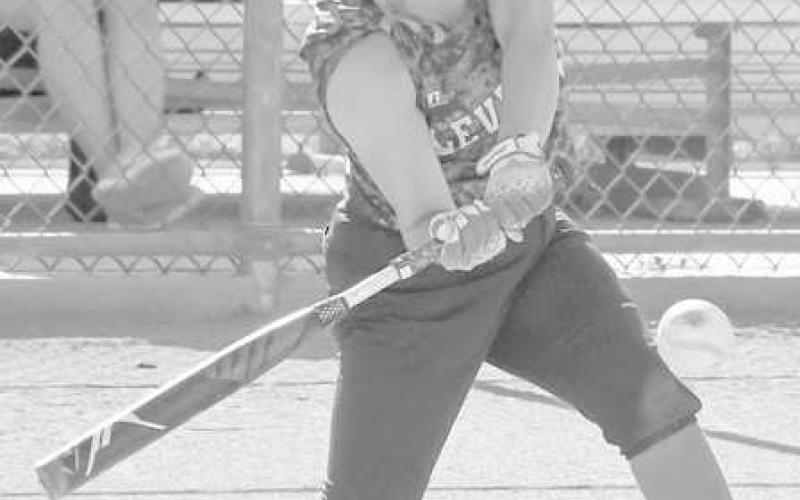 CONTACT SWING- The Levelland Loboette softball team hosted their final summer league game at Levelland High School Tuesday evening. Loboette Delaney Delgado put the ball in play with a contact swing. (Staff Photo by Aalijah Soliz)