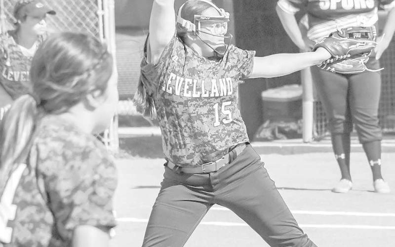 STRIKE ONE- The Levelland Loboette softball team hosted their final summer league game at Levelland High School Tuesday evening. Loboette Adrianna Castellana fired a strike across the plate. (Staff Photo by Aalijah Soliz)