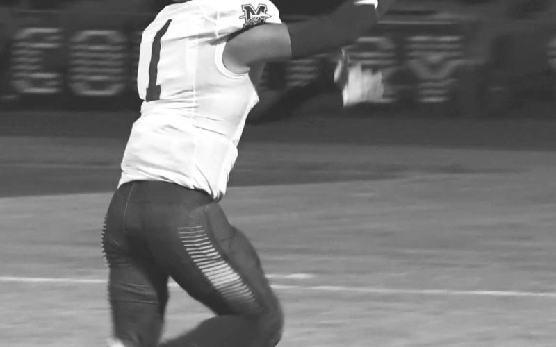 TOUCHDOWN - Morton’s Dante Chavez cross the goal line in a 29-6 road win over the Smyer Bobcats last Friday. Morton will be in New Home, while Smyer travels to Seagraves next Friday. Both games start at 7 p.m. (Photo by Jay Kelley)