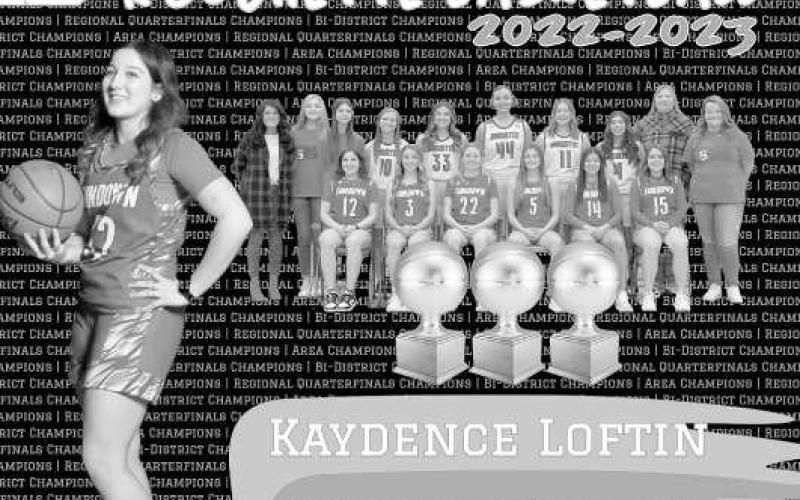 DISTRICT HONORS- After a Regional Tournament appearance, it is no surprise that District 5-AA had a number of Sundown Roughettes make the All-District Team. Kaydence Loftin was named to the All-Defensive Team.(Photo Courtesy of Sundown ISD)