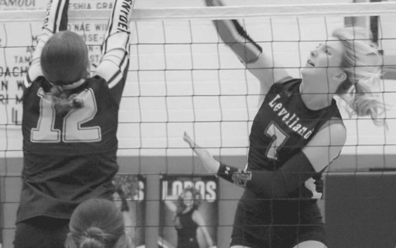 SPIKE - Levelland Loboette Addisen Campbell spiked the ball at the Lady Tiger defense this past Tuesday night at home during the team’s Senior Night. (Staff photo by Aalijah Soliz)