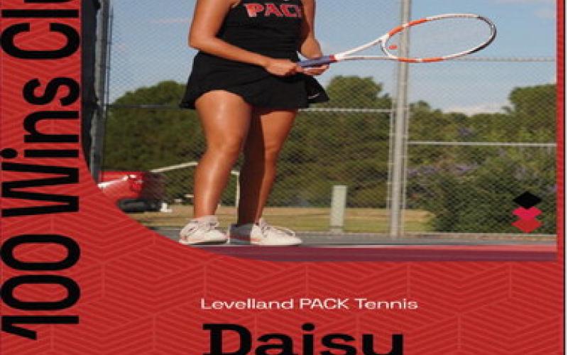 100 WINS FOR PEREZ - Senior Daisy Perez earned her 100th career win with the Levelland Tennis Pack on Sept. 16 against Shallowater. Levelland ISD says: “Daisy has always played tennis and is an asset to our Pack Tennis Team. Congratulations Daisy on your hard work!” (Photo provided by Levelland ISD)
