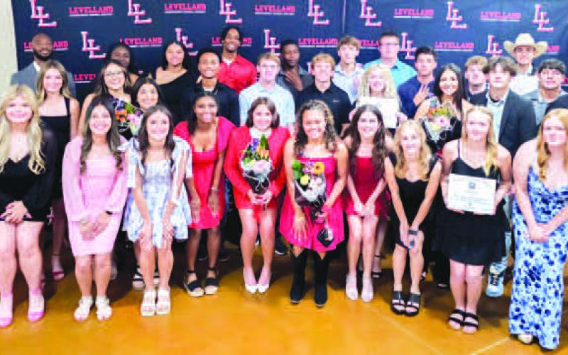 LHS TRACK - Levelland High School held their annual athletic banquet ceremony Monday at the Mallet Event Center and Arena. Pictured art members of the boys’ and girls’ track team. Evelyn Mendias and Ryan Jeanneret each earned the MVP Award. (Photo courtesy of Cristal Isaacks)