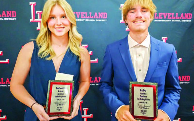 ACADEMIC EXCELLENCEAWARDS - Levelland High School held their annual athletic banquet ceremony Monday at the Mallet Event Center and Arena. The following student athletes were named the Academic Excellence Top Ranking Athlete: Valedictorian, Addisen Campbell and Salutatorian, Ryan Jeanneret. (Photo courtesy of Cristal Isaacks)