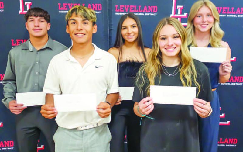 ATHLETIC BOOSTER SCHOLARSHIPS - Levelland High School held their annual athletic banquet ceremony Monday at the Mallet Event Center and Arena. The following LHS athletes earned booster scholarships: Zaden Carrillo, Mia Morin, Addisen Campbell, Noah Tienda and Emery Smith. (Photo courtesy of Cristal Isaacks)
