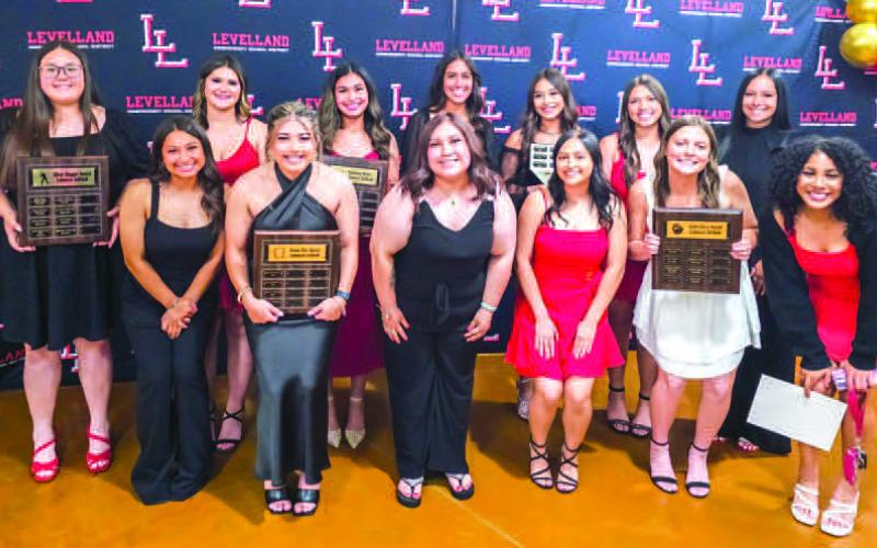 LOBOETTE SOFTBALLAWARDS - Levelland High School held their annual athletic banquet ceremony Monday at the Mallet Event Center and Arena. Pictured are the Loboettes with the following players who earned an award: MVP Saydi Mendez, Golden Glove Tiffany File, Silver Slugger Adrianna Castellano, Fighting Heart Danica Rivera, Home Run Leader Delaney Delgado, Newcomer Madilyn Barrientes. (Photo courtesy of Cristal Isaacks)