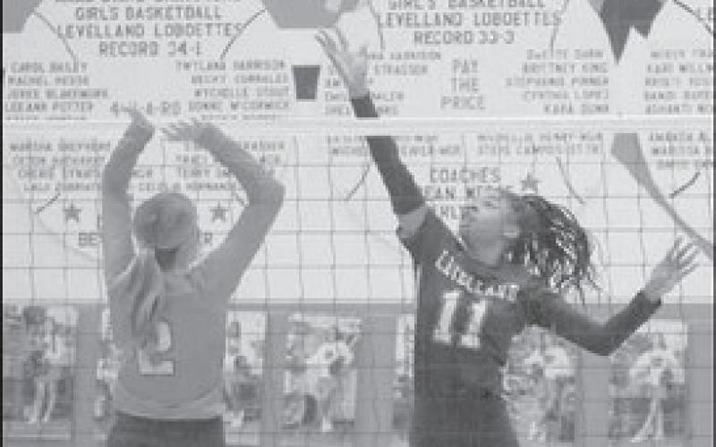 BLOCK - Levelland Loboette Tanaesia Brackens blocked the shot from the Lady Cubs, leading the game in blocks with four. (Staff photo by Aalijah Soliz)