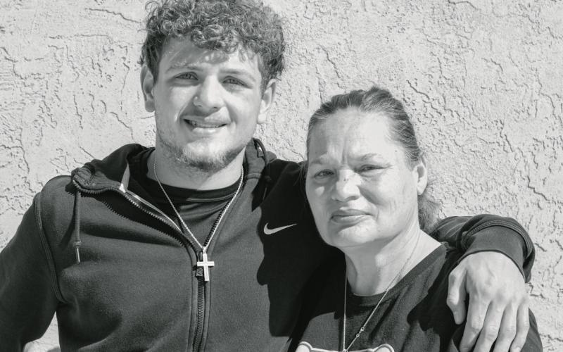 MAMAW &amp; GRANDSON - Levelland senior football player Kysen Niblett poses with his Mamaw, Celeste Niblett, for a photo this past Tuesday. Following Kysen’s season ending injury the community showed he and his family lots of love and support, and they are extremely grateful for it. (Staff photo by Jentezen Smith)