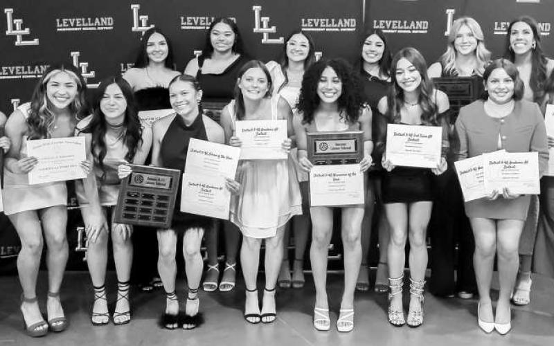 LOBOETTEVOLLEYBALLAWARDS - Levelland High School held their annual athletic banquet ceremony Monday at the Mallet Event Center and Arena. Pictured are athletes from the Loboette Volleyball team. The following players earned awards: MVPAddisen Campbell, Defensive MVP Aubree Gaona, Offensive MVP Trinity Wafer, Fighting Heart Danica Rivera, Newcomer Mia Sepulbeda and Most Improved Alexis Gardea. (Photo courtesy of Cristal Isaacks)