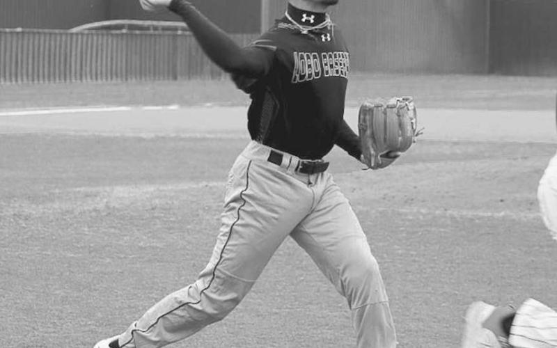 OUT - Levelland Lobo Boston Winfield got a runner out on first base after getting the ball to his first baseman during the team’s game against Shallowater. (Staff photo by Aalijah Soliz)
