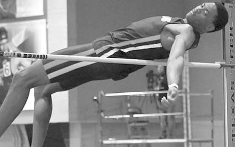HIGH JUMPER- The South Plains College men’s and women’s track and field teams wrapped up their final indoor meet before nationals Friday, combining for six event titles at the Texas Tech Matador Qualifier at the Texas Tech Sports Performance Center. Texan Kudakwashe Chadenga is pictured high jumping during the meet. (Photo Courtesy of Jordan Irvine)