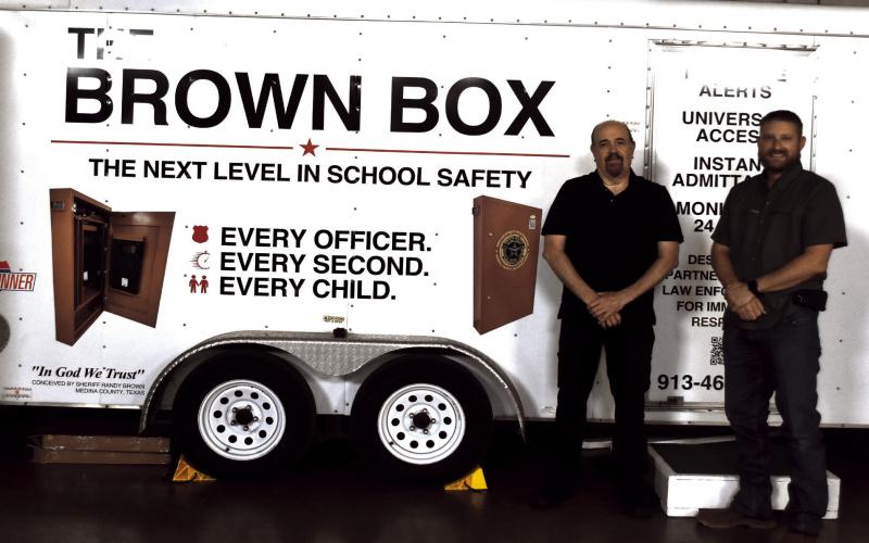 The Brown Box - Joe Abrahms, ACS trainer, security specialist and executive director of the Alliance for Community Solutions demonstrates to law enforcement the use of the latest safety and security innovation for schools encounter an active shooter situation. The presentation was arranged by Levelland-Hockley County Emergency Management coordinator Cole Kirkland with numerous schools joining first responders to learn the advantages and critical time-saving aspects that could save lives. (Staff Photo)