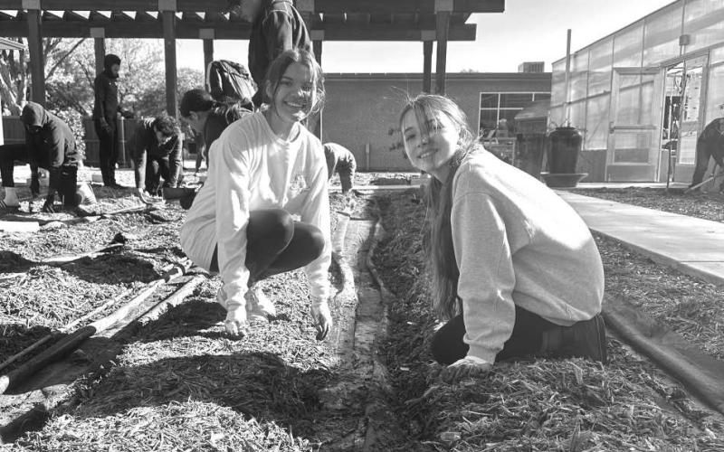 Students in the geology and botany classes as well as members of the Science Club helped with the first day of planting in the new garden space following the renovation and construction of the Wheeler Science Center, student volunteers Shown from left to right Jordan Carrillo of Rotan, Samantha Wagner of Shallowater. Students planted cabbages, Kale and flowers that will grow throughout the winter to view throught each season. (SPC Photo/Adrian Mellberg)