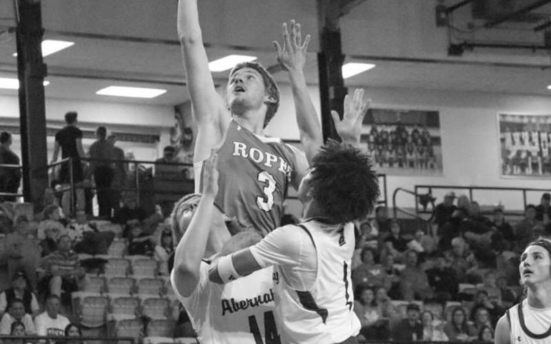 HIGH RISER - Ropes Eagle Kade Franklin rose high above the defense during the team’s game at the SPC Texan Dome as the visiting team. (Staff photo by Aalijah Soliz)