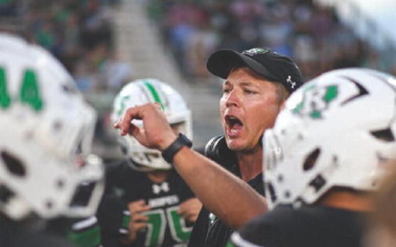 “KILL ON THREE!” - Ropes football Head Coach Beau Riker breaks out the team huddle with the command “kill on three!” during their homecoming football game against Sudan this past Friday night at Ropes Eagle Stadium. The Eagles would win 55-13. (Staff photo by Jentezen Smith)