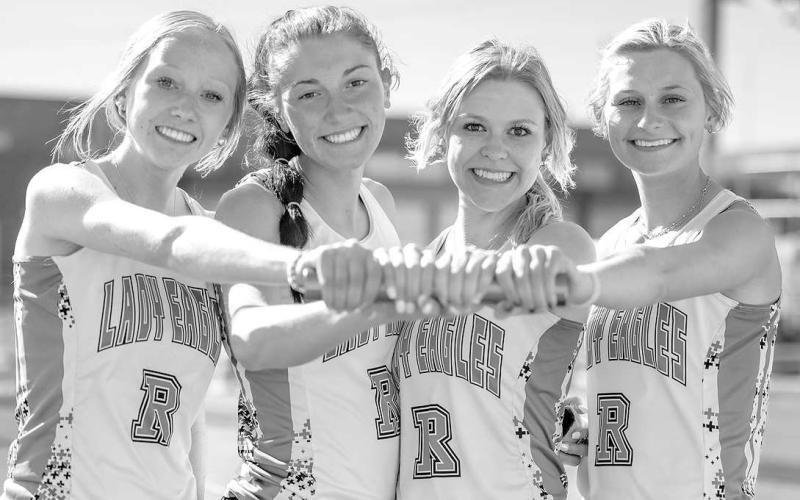 AREA SPRINT RELAY- The Ropes Lady Eagles sprint relay team placed fourth at the district meet with a time of 52.37. The Lady Eagles sprint relay included. Allie Wilson, Saylor Varnell, Kati Rhoads and Heather McNabb. The Lady Eagles sprint relay team will run at the area meet. (Photo Courtesy of Donovan Martin)