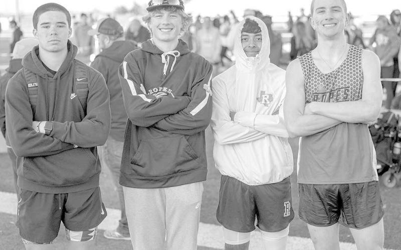 AREA MILE RELAY- The Ropes Eagles mile relay team placed third at the district meet with a time of 3:48.17. The mile relay team includes Gabe (Gabriel) Sanchez, Bryson Nale, Reese Williams and Ryan Cirilo. The Eagles mile relay team will run at the area meet. (Photo Courtesy of Donovan Martin)