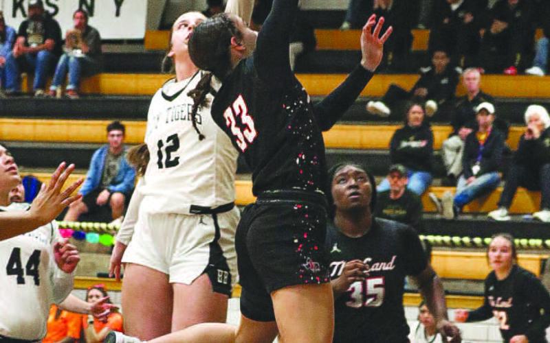 TOUGH FINISHING - Levelland Loboette Presley Smith layed the ball up over the Lady Tiger defense during the team’s district game on the road. (Staff photo by Aalijah Soliz)