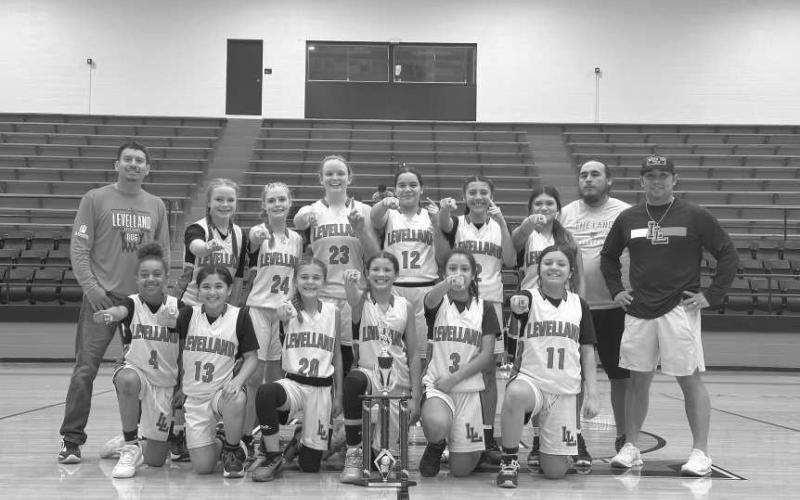 CHAMPIONS - The Major Girls All Star Levelland Team won the American National Little Dribbler’s Tournament going 4-0. Pictured are: Paisley Neal, Ariana Sanchez, Kaedyn Boggs, Briley Diaz, Bailey Scott, Destiny Aiderman, Hadlee Martinez, Kaydence Gomez, Reese Lopez, Abrielle McCleod, Jenasis Moreno and Averi Escobar. (Photo courtesy of Kylie Boggs)