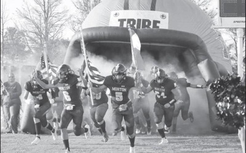 RUN-OUT - The Morton Indians ran out of their tunnel last Friday night for their homecoming. The team lost their game 12-2, at home. (Staff photo by Aalijah Soliz)