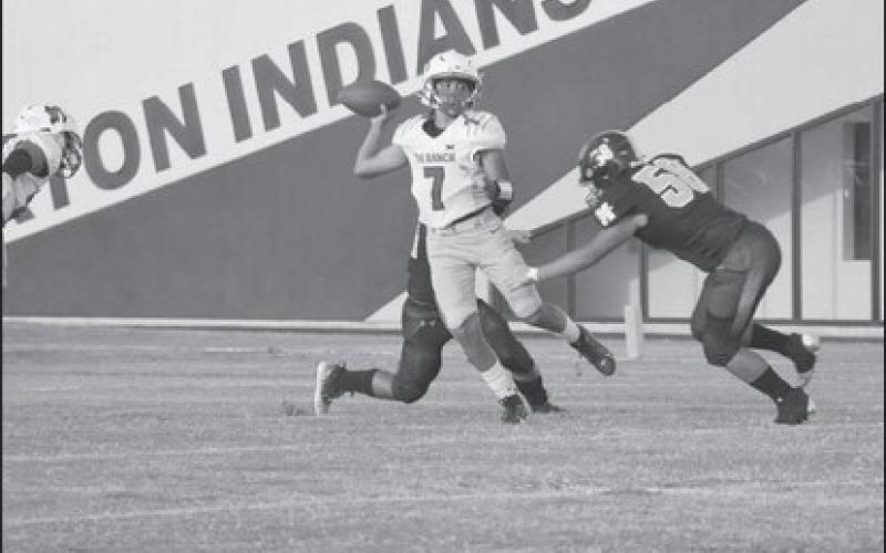 D-LINE - The Indians defenseive line stood tall making the Hale Center quarterback run all game long. The Indians lost their homecoming game this past Friday by a score of 12-2 and will face Guymond, OK this Saturday at Bushland at 1 p.m. (Staff photo by Aalijah Soliz)
