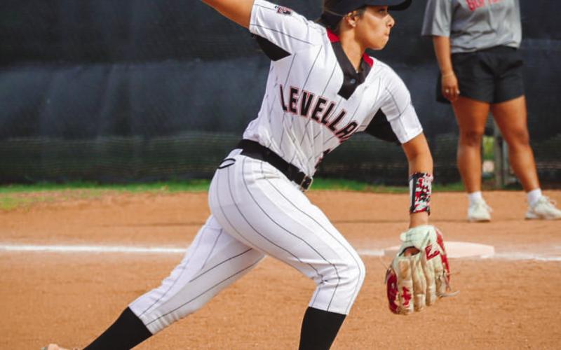 FAST BALL - Levelland Loboette Aubriana Rivas pitched during the team’s game last Friday against the Sweetwater Lady Mustangs last Friday at home. (Staff photo by Aalijah Soliz)