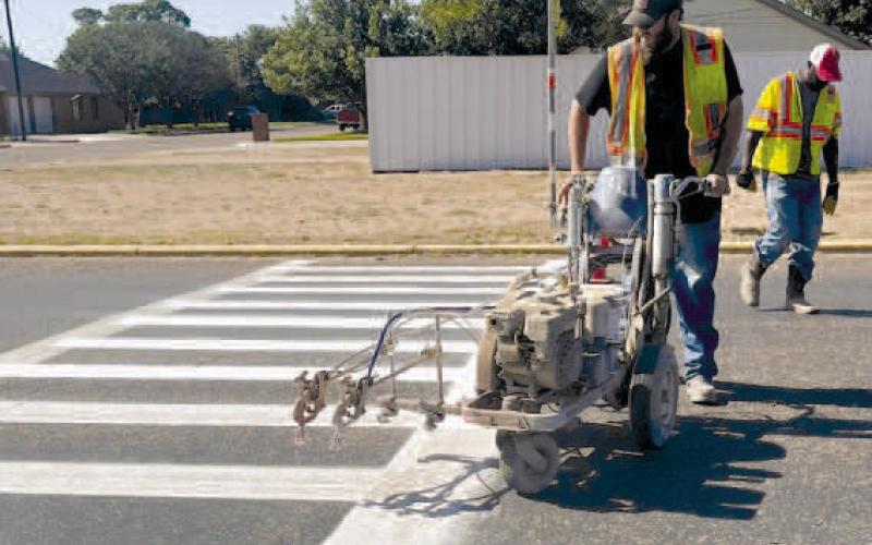 NEWSCHOOLYEARAPPROACHES - The City of Levelland Streets Department spent multiple days repainting crosswalks around all Levelland ISD school zones. The first day of school is set for Tuesday, August 19. (Photo courtesy of the City of Levelland)