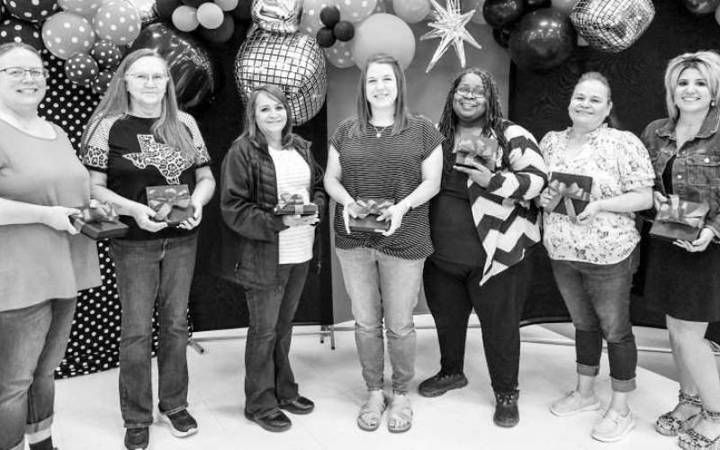 20 YEARS OF SERVICE - Levelland ISD held their employee banquet last week with several awards being given. These individuals were recognized for their 20 Years of Service (from right to left): Melissa Young, Christine Burt, Eliza Marquez, Latova Ewings, Trevina Franklin, Eliza Marquez, and Nicki Ramirez. (Photo courtesy of Cristal Isaacks)