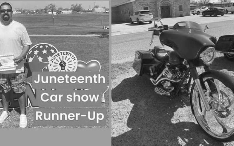 RUNNER-UP - Michael Franklin was the runner up for the Car Show at the Juneteenth celebration this past weekend in Levelland at L.G. Griffin Park with his 2012 Harley Davidson Street Glide. (Submitted Photo)