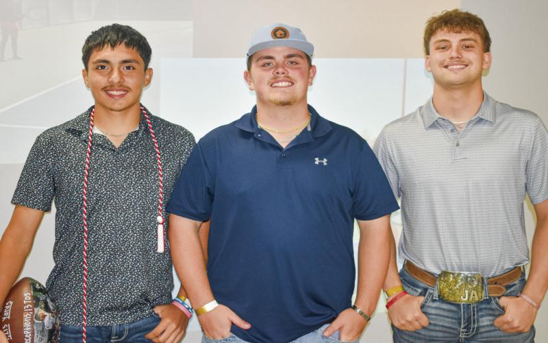 FOOTBALL AWARDS CONTINUED/BASEBALL AWARDS - (Football) Offensive MVP: EJ Rivas, Top Lineman: Britton Boggs, Fighting Heart: Jaeden Alvarado and Dream Award: Ismael Teniente. (Baseball) Most Valuable Players: Jaeden Alvarado and Britton Boggs, and Fighting Heart: EJ Rivas. (Staff photo by C.R. Calhoun)