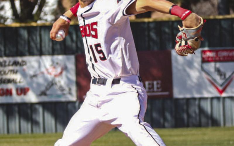 ON THE MOUND - Levelland Lobo Boston Winfield took the mound to pitch during the team’s game against the Denver City Mustangs this past Monday at home. (Staff photo by Aalijah Soliz)