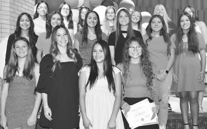 VARSITY GIRLS TRACK - Smyer High School honored the varsity girls’ track team at their athletic awards ceremony in the high school auditorium on Monday, May 13. Pictured from left to right are top row: Berenicce Lara, Emily Rampy, Marianna Lara, Abbi Hood, Kaitlyn McCrary, Vannah Jourden, Kia Brandon 2nd Row: Kira Posadas, Ashtyn Burriss, Jada Hernandez, Caleejo Burt, Dyamond Baker, Valeria Juarez Front fow: Skylar Wiseman, Blakely McMurry, Adi Vega, Aubrie Arteaga. (Photo courtesy of Jay Kelley)