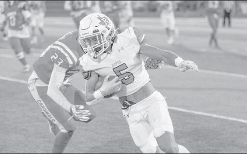 GOOD RUN - Ropes wide receiver Dylan McPhail ran with the ball after the catch in the teams loss against Eunice, New Mexico. The Ropes Eagles will have their next game this Friday against Ralls as the away team at 7 p.m. (Staff photo by Donovan Martin)