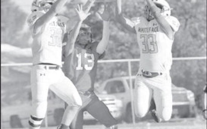 DOUBLE COVERAGE - Jaxon Heflin and Julio Borunda vied for a pass intended for a Grandfalls-Royalty receiver in a 65-6 Whiteface road win last Thursday. The Antelopes will host the Valley Patriots next Friday. Last season, Whiteface stunned Valley 64-52 last season. The Patriots are 1-1, coming off a 46-21 loss to Springlake-Earth. (Photo courtesy of Holly Crutcher)