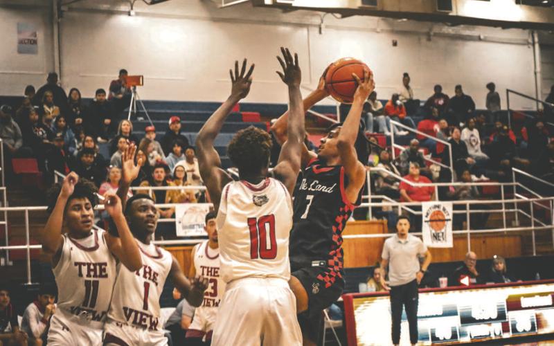 GET OFF ME - Levelland athlete Eryk Jones went up against the Bulldog defense to get the Lobos some much needed points. The Lobos faced off against the Dimmitt Bobcats this past Tuesday at home for their second game of the season. (Staff photo by Aalijah Soliz)