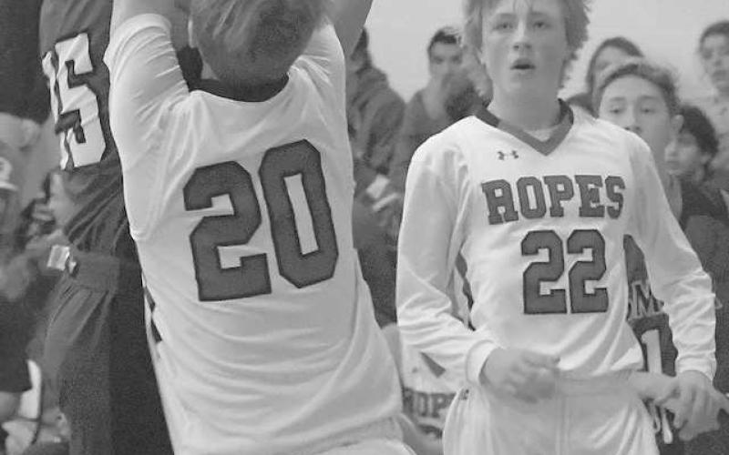 POINTS IN THE PAINT- Shawn Barrett led the Smyer Bobcats with eight points in a 55-31 road loss to the Ropes Eagles last Tuesday in UIL high school boys’ basketball action. The Bobcats will be in the Nazareth Tournament this weekend while the Eagles are in the Anton Tournament. (Photo by Jay Kelley)
