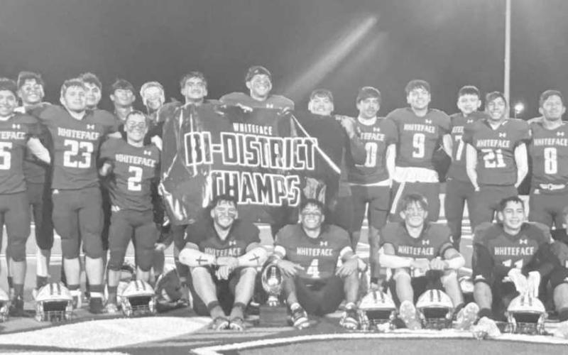 BI-DISTRICT CHAMPS - The Whiteface Antelopes are UIL Class 1A-1 Bi-District high school six-man football champions after an 85-60 win over the Rankin Red Devils in Klondike last Friday. The Antelopes will be looking for an area championship Friday against Booker in Tulia. Game time is 6:30 p.m. (Photo courtesy of Holly Crutcher)