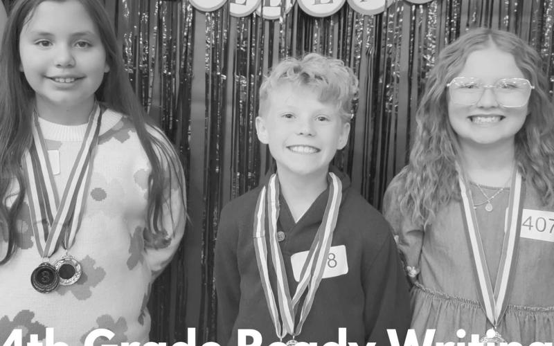 4TH GRADE READY WRITING WINNERS - 1st place Mkynna Cox, 2nd place Hayes Howard and 3rd place Jazzi Lawson. (Photo courtesy of Cristal Isaacks)