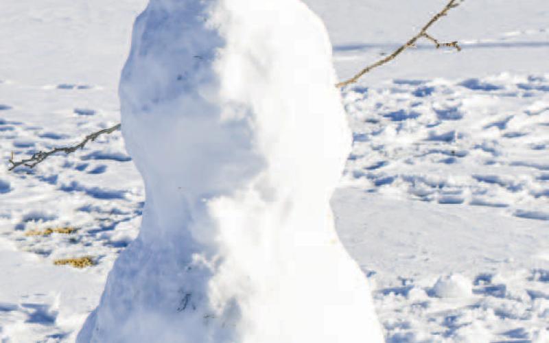 LOCAL SNOWMAN- Several community members made snowmen after the winter storm this past weekend. Schools were closed Monday through Wednesday along with many businesses, which allowed residents plenty of time to play in the snow. (Staff photo by Jentezen Smith)