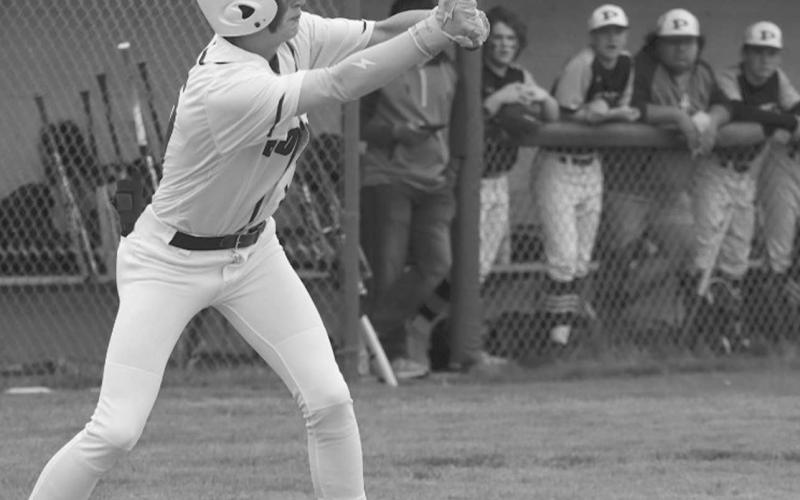 CLOSE CALL - Smyer Bobcat Dylan McPail singled on a line drive during his team’s game March 29 against the Post Antelopes at home. (Staff photo by Aalijah Soliz)