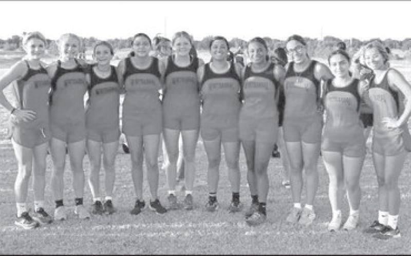 VARSITY GIRLS - Pictured left to right are: Kalyn Bates, Madyson Nickelson, Paige Smith, Valeria Frias, Rylee Kristinek, Tyler Parkinson, Denae Sansom, Trinity Coronado, Emma Gonzales and Elizabeth Reyna. The Lady Panther Cross-Country team competed over the weekend. (Photo courtesy of Whitharral ISD)