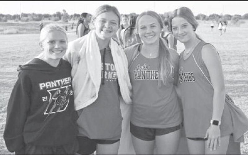 JUNIOR HIGH LADY PANTHERS - Pictured from left to right are : Brooklyn Nickelson, Sheridan Neal, Emberly Prowell, Ashtyn Potter. All four girls competed for the Whitharral Cross-Country team. (Photo courtesy of Whitharral ISD)
